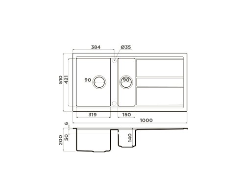 Omoikiri Kitagawa 100-2-GB Кухонная мойка Artceramic 100x51 см, цвет: графит 4993805