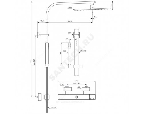 Система/душ CERATHERM C100 терм/смес в/к Ideal Standard A7542AA