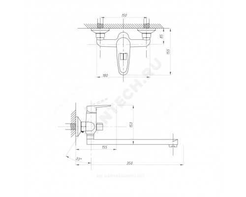 Смес/ванна ПСМ-104 однор дл/изл плоск Lобр в/к Профсан PSM-104-2