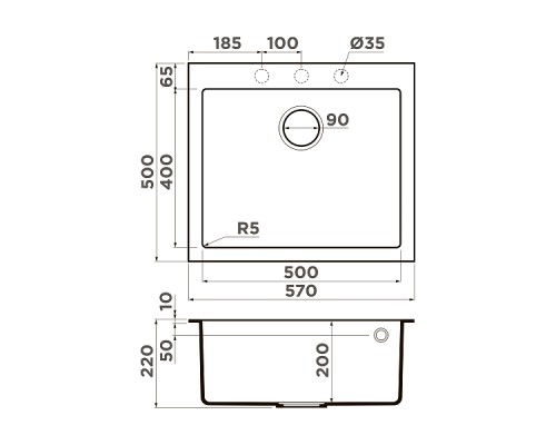 Omoikiri Bosen 57-BE Кухонная мойка Tetogranit 57x50 см, цвет: ваниль 4993146