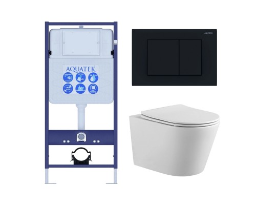 Set AQUATEK ВЕГА (рама AQUATEK Standard INS-0000012 с звукоиз.прокладкой+крепеж KKI-0000002+кнопкаKDI-0000012+унитаз ВЕГА AQ1905-00 с крышкой-сиденьем Set AQUATEK ВЕГА-012 4в1