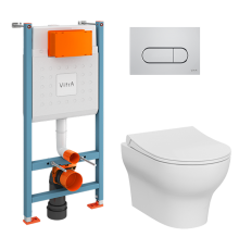 9879B003-7200 Комплект: Zentrum Round подвесной Безободковый унитаз + тонкое сиденье МЛ/БС+ инсталляция + панель смыва хром глянец 9879B003-7200