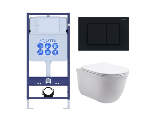 Set AQUATEK КЛАССИК (рама AQUATEK Standard INS-0000012 с звукоиз.прокладкой+крепеж KKI-0000002+кнопкаKDI-0000012+унитаз КЛАССИК AQ1111-00 с крышкой SET AQUATEK КЛАССИК-012 4в1
