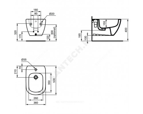 Биде подвес TESI 1/отв в/к крепл Ideal Standard T457001