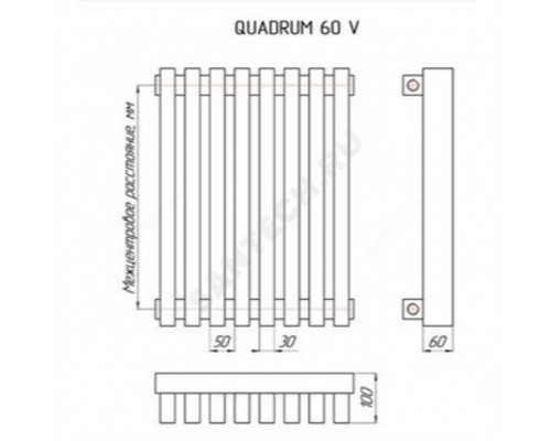 Радиатор трубчат QUADRUM 60 V-1750 10 секц ниж/п прав RAL1Т104S9016 КЗТО