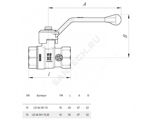 Кран д/ман лат Pride G1/2"-М20х1,5 Ру16 м/м шар рук LD 44.341.15.20