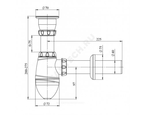 Сифон умыв бут 1 1/2"x40 пр/тр 40 нерж/сетка Unicorn А210