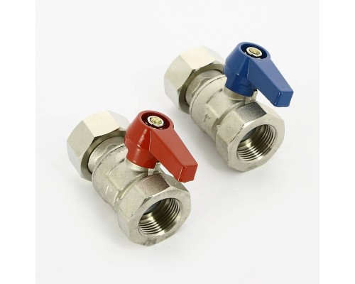 Комплект кранов шаровых UNI-FITT 1" x 3/4" с накидной гайкой и уплотнением (2 шт)