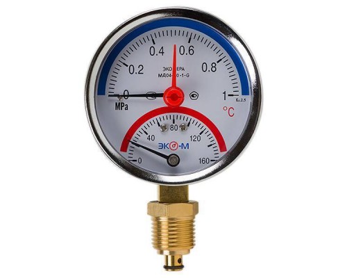 Термоманометр Экомера МД04-80мм, 0...1 МПа, 0...160°C, G 1/4 с переходником на G 1/2