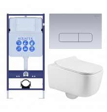 SET AQUATEK ЛУГАНО-014 4в1 (рама AQUATEK Standard INS-0000012+ кркпеж KKI-0000002+клавиша KDI-0000014+унитаз ЛУГАНО AQ2002-00 с тонким сиденьем soft-c SET AQUATEK ЛУГАНО-014 4в1