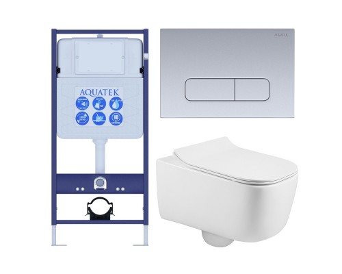 SET AQUATEK ЛУГАНО-014 4в1 (рама AQUATEK Standard INS-0000012+ кркпеж KKI-0000002+клавиша KDI-0000014+унитаз ЛУГАНО AQ2002-00 с тонким сиденьем soft-c SET AQUATEK ЛУГАНО-014 4в1