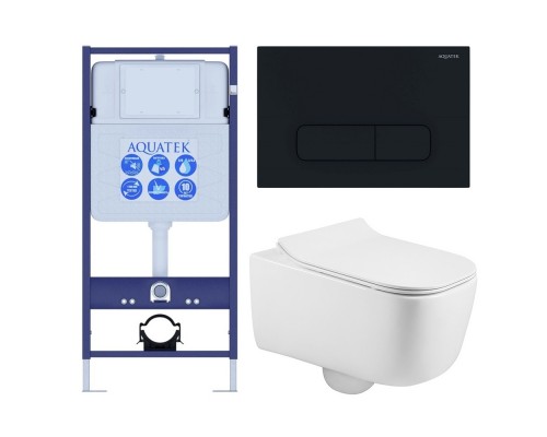 SET AQUATEK ЛУГАНО-017 4в1 (рама AQUATEK Standard INS-0000012+ кркпеж KKI-0000002+клавиша KDI-0000017+унитаз ЛУГАНО AQ2002-00 с тонким сиденьем soft-c SET AQUATEK ЛУГАНО-017 4в1