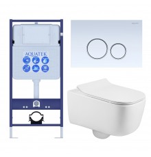 SET AQUATEK ЛУГАНО-015 4в1 (рама AQUATEK Standard INS-0000012+ кркпеж KKI-0000002+клавиша KDI-0000015+унитаз ЛУГАНО AQ2002-00 с тонким сиденьем soft-c SET AQUATEK ЛУГАНО-015 4в1