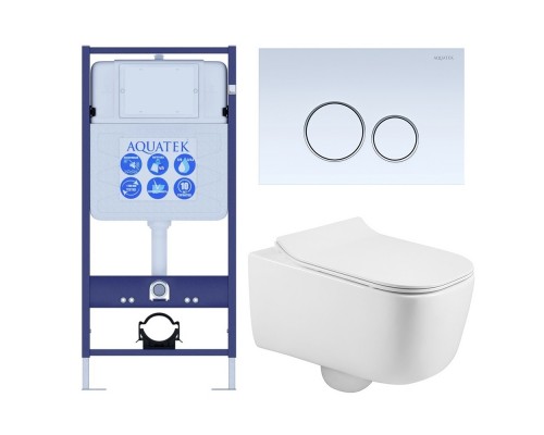 SET AQUATEK ЛУГАНО-015 4в1 (рама AQUATEK Standard INS-0000012+ кркпеж KKI-0000002+клавиша KDI-0000015+унитаз ЛУГАНО AQ2002-00 с тонким сиденьем soft-c SET AQUATEK ЛУГАНО-015 4в1