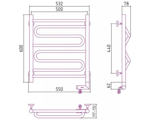 Сунержа Элегия 2.0 Полотенцесушитель электрический 50x60h, прав., цвет: золото 03-5219-6050