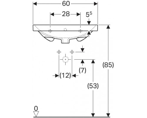 500.620.01.2 Acanto раковина 600x482, с отверстием под смеситель, с переливом, Белый 500.620.01.2