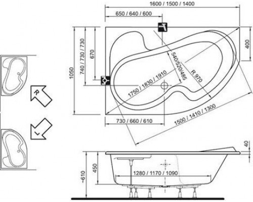 Ванна Rosa I 140х105 левая белая CI01000000
