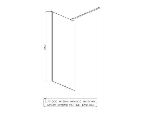 AQ WIW 09020BL Душевая перегородка Walk in с держателем 900x2000 профиль черный, стекло прозрачное AQ WIW 09020BL