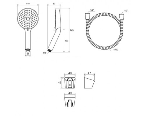 Душевой набор - шланг 150 см, душевая лейка Flat M (3 функции), держатель 903.00 X07S006