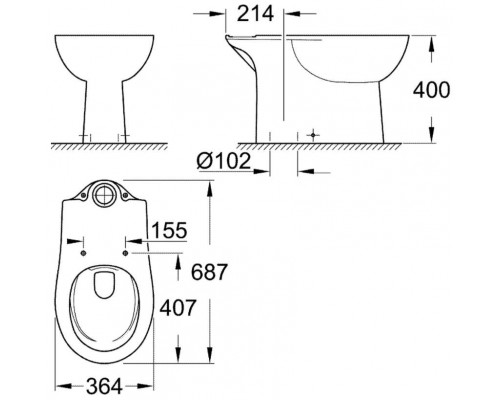 39429000 Bau Ceramic Унитаз напольный безободковый (бачок заказывается отдельно), вертикальный выпуск 39429000
