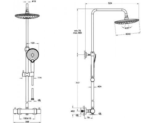 A47205EXP Душевая колонна Aquaheat Bliss 240 2F, цвет хром A47205EXP