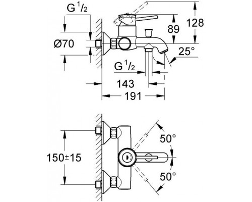 32865000 BauСlassiс Смеситель для ванны, хром 32865000