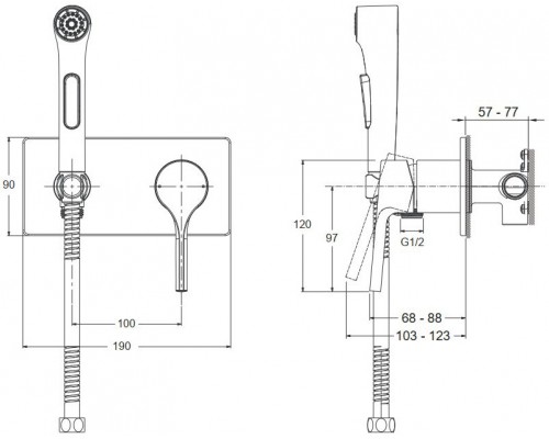 E25838-CP Elate комплект для гигиенического душа встроенный (смеситель + гигиеническая лейка + шланг) E25838-CP