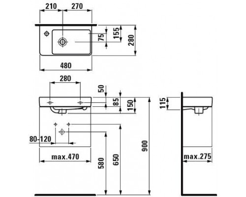 PRO S 1595.5.000.104.1 раковина 48х28 (левая) 8.1595.5.000.104.1