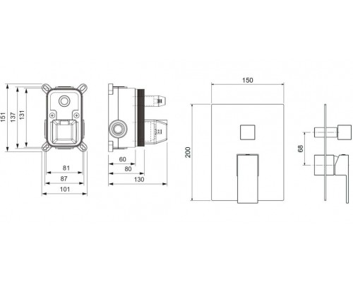 AQ1646MB ЛИБРА смеситель для ванны 2 режима (внешняя и скрытая часть), матовый черный AQ1646MB