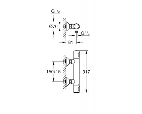 34793000 Grohtherm Термостатический смеситель для душа1/2, настенный монтаж, хром 34793000