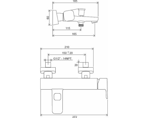 Смеситель для ванны TD F 022.20/150 черный X070152