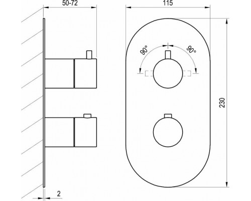 Смеситель скрытого монтажа ES 063.20GB.O2 ГРАФИТ (2 вывода) + нужен RB 07C.50 (X070232) X070323