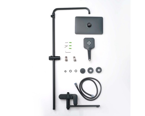 AQ2840MB НИКА душевая система (смеситель для ванны) 3 jet 300х193 мм с длинным изливом, матовый черный AQ2840MB