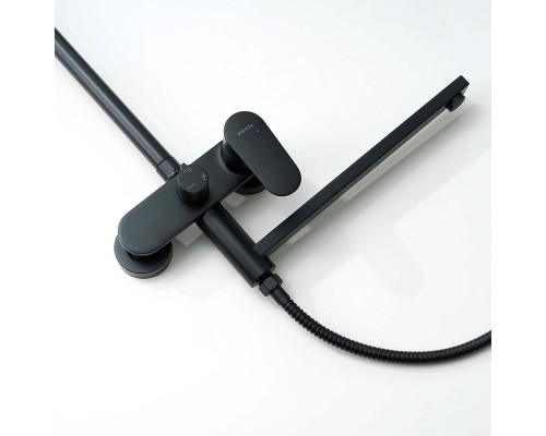 AQ2840MB НИКА душевая система (смеситель для ванны) 3 jet 300х193 мм с длинным изливом, матовый черный AQ2840MB