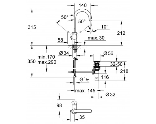 23095000 BauClassic Смеситель для раковины DN 15 однорычажный, хром 23095000
