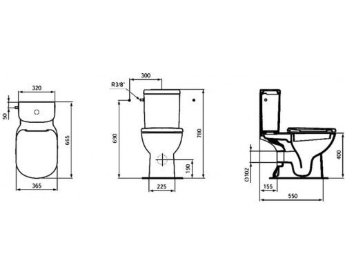 T331201 Tempo Напольный унитаз для монтажа с бачком, глубокий смыв, горизонтальнвй выпуск T331201