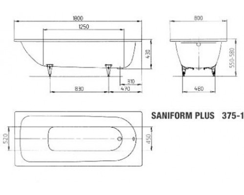 Ванна Saniform Plus Мод.375-1 180х80 белый + anti-sleap 112830000001