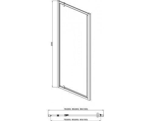 AQ ARI PI 09020BL Душевая дверь, распашная 900x2000 профиль черный, стекло прозрачное AQ ARI PI 09020BL