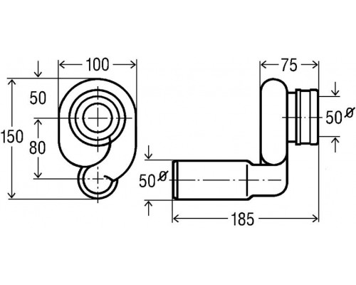 492465 Вакуумный сифон для писсуара D=50 мм, с горизонт. отводом, с манж. уплотнением и гидрозатвором, объем слива 1-4л/мин, модель 3233.9 492465