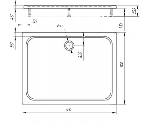 Поддон акриловый, прямоугольный, с ножками и съемной панелью. БЕЗ СИФОНА. 1109015 DPA-0000010