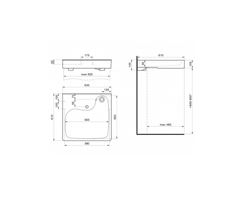 1.WH50.1.780 КЛИО Умывальник 60 см (с кронштейнами) 1.WH50.1.780