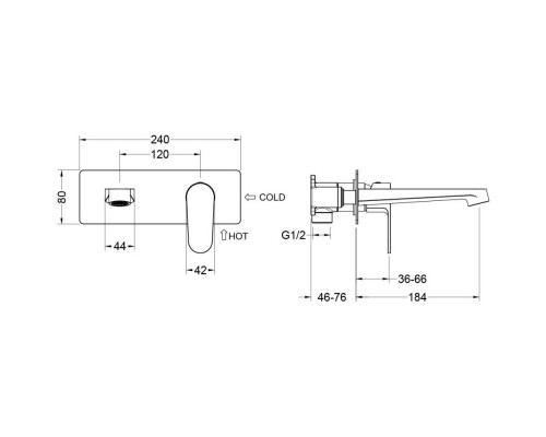 AQ1213BG ОБЕРОН смеситель для раковины настенный (внешняя и скрытая часть), шлиф. золото AQ1213BG