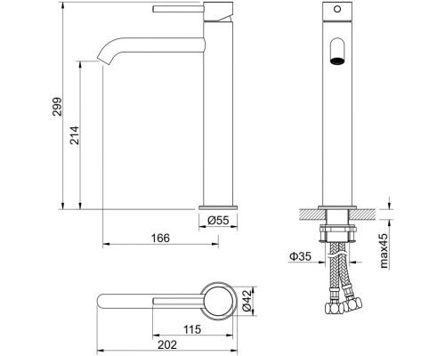 AQ1304BG ЕВРОПА смеситель для раковины высокий 215, без донного клапана, шлиф. золото AQ1304BG