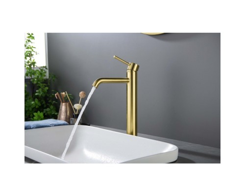 AQ1304BG ЕВРОПА смеситель для раковины высокий 215, без донного клапана, шлиф. золото AQ1304BG