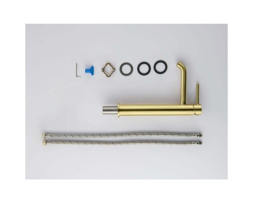 AQ1304BG ЕВРОПА смеситель для раковины высокий 215, без донного клапана, шлиф. золото AQ1304BG