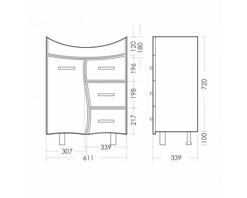 ЛИРА Тумба напольная 611х720х336, бел (подходит умывальник мебельный Лагуна 65) LRSACW65015F1