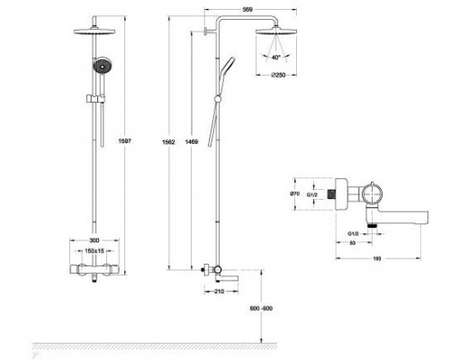E26237-CP ATOM термостатическая душевая колонна (смеситель для ванны) E26237-CP