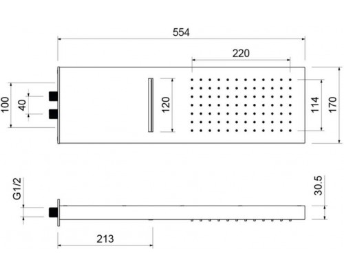 AQ2085MB настенный верхний душ 2 jet 55017030 мм, матовый черный AQ2085MB