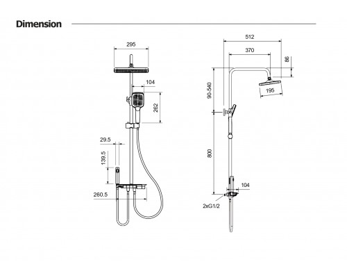 AQ3040CR ПОЛАРИС душевая система (смеситель для ванны) 295х195 мм AQ3040CR