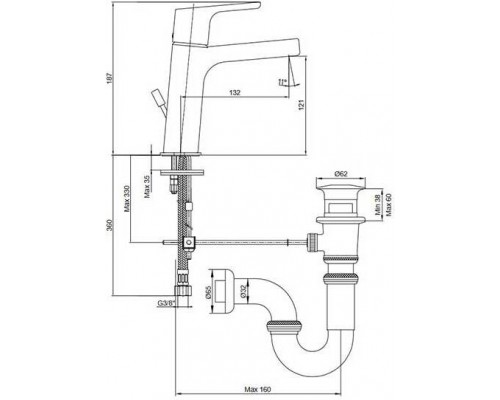 102108947EX LUNA смеситель для раковины 121 102108947EX